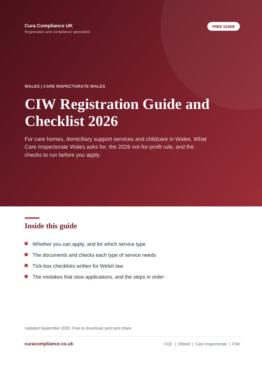 Cover of the free CIW Registration Guide and Checklist 2026 from Cura Compliance UK